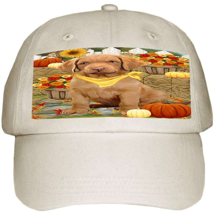 Fall Autumn Greeting Chesapeake Bay Retriever Dog with Pumpkins Ball Hat Cap HAT55905