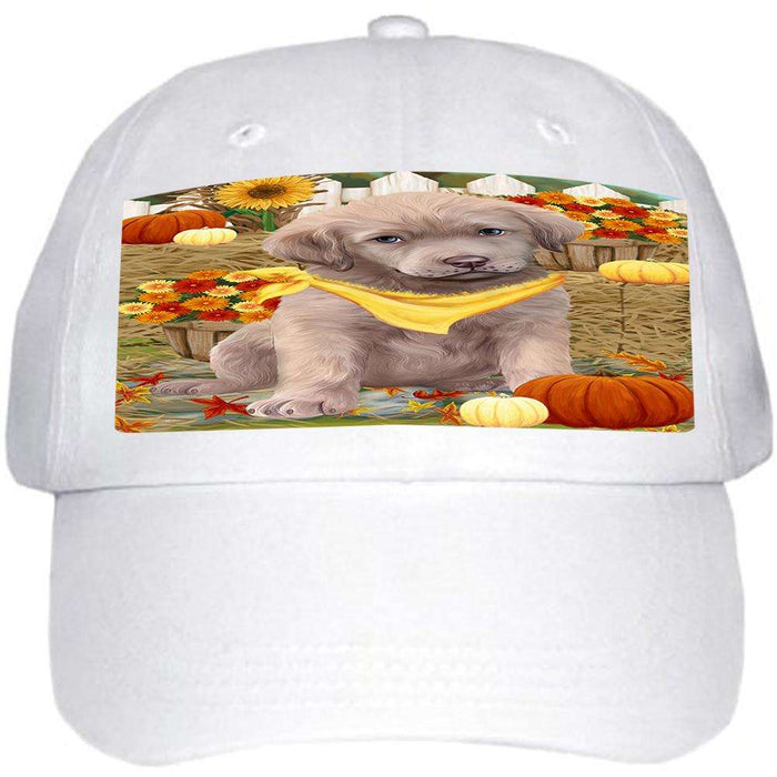 Fall Autumn Greeting Chesapeake Bay Retriever Dog with Pumpkins Ball Hat Cap HAT55908
