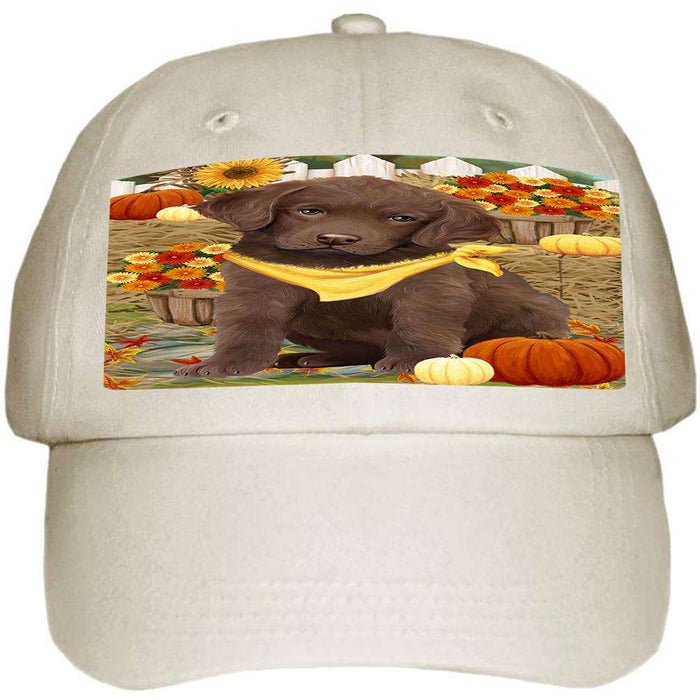 Fall Autumn Greeting Chesapeake Bay Retriever Dog with Pumpkins Ball Hat Cap HAT55911