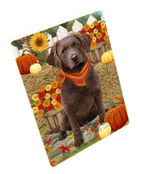 Fall Autumn Greeting Chesapeake Bay Retriever Dog with Pumpkins Cutting Board C56193