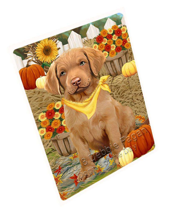 Fall Autumn Greeting Chesapeake Bay Retriever Dog with Pumpkins Cutting Board C56196