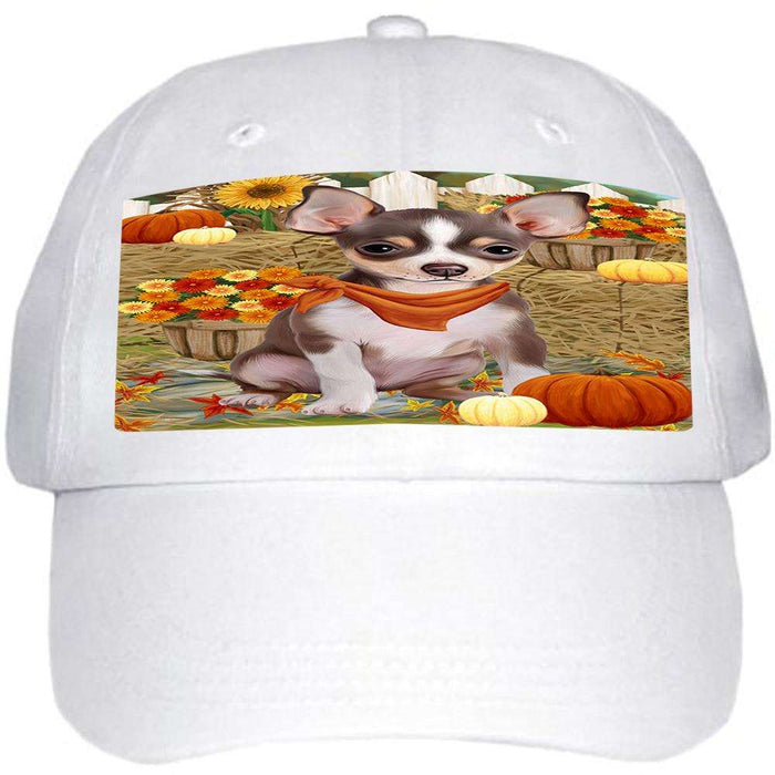 Fall Autumn Greeting Chihuahua Dog with Pumpkins Ball Hat Cap HAT55914