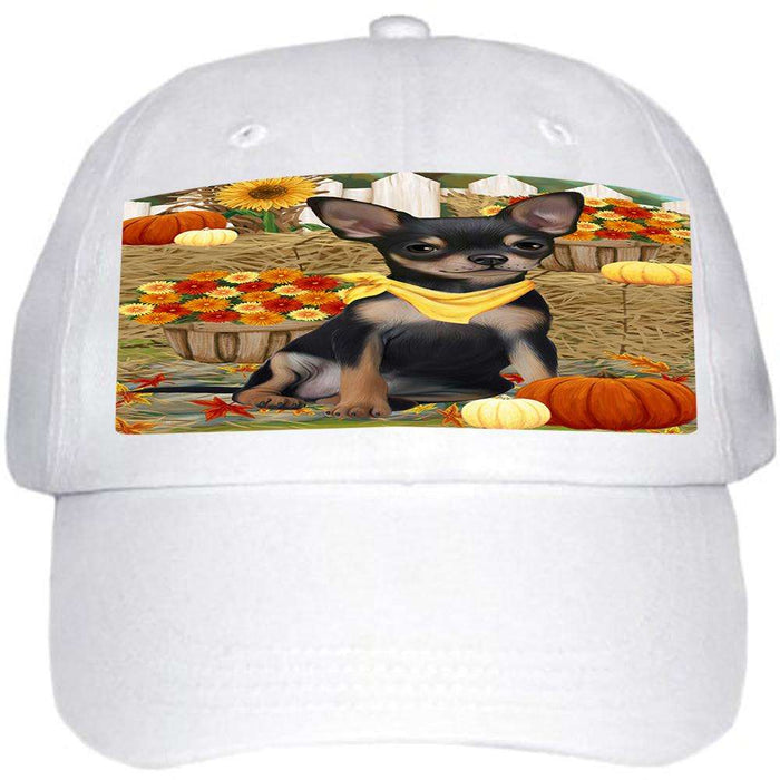 Fall Autumn Greeting Chihuahua Dog with Pumpkins Ball Hat Cap HAT55917