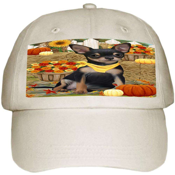 Fall Autumn Greeting Chihuahua Dog with Pumpkins Ball Hat Cap HAT55917
