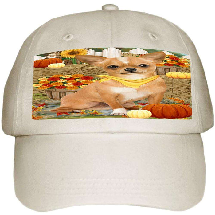 Fall Autumn Greeting Chihuahua Dog with Pumpkins Ball Hat Cap HAT55920