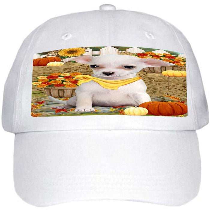 Fall Autumn Greeting Chihuahua Dog with Pumpkins Ball Hat Cap HAT55923