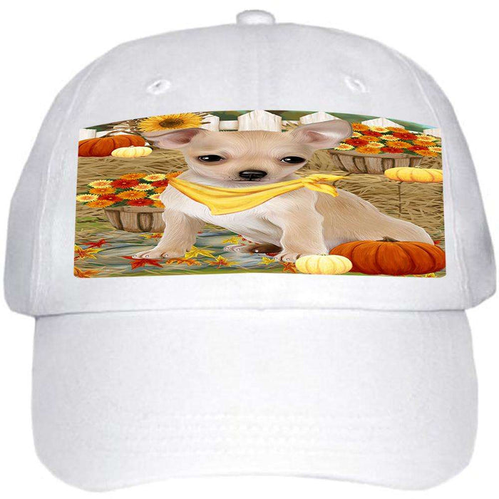 Fall Autumn Greeting Chihuahua Dog with Pumpkins Ball Hat Cap HAT55926