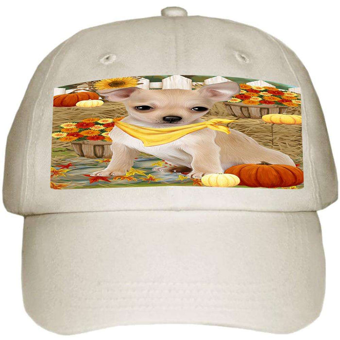 Fall Autumn Greeting Chihuahua Dog with Pumpkins Ball Hat Cap HAT55926