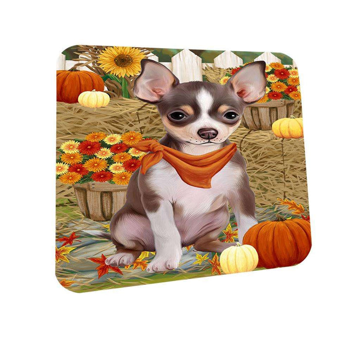Fall Autumn Greeting Chihuahua Dog with Pumpkins Coasters Set of 4 CST50674
