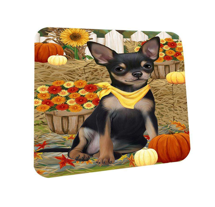 Fall Autumn Greeting Chihuahua Dog with Pumpkins Coasters Set of 4 CST50675