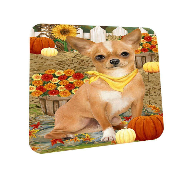 Fall Autumn Greeting Chihuahua Dog with Pumpkins Coasters Set of 4 CST50676