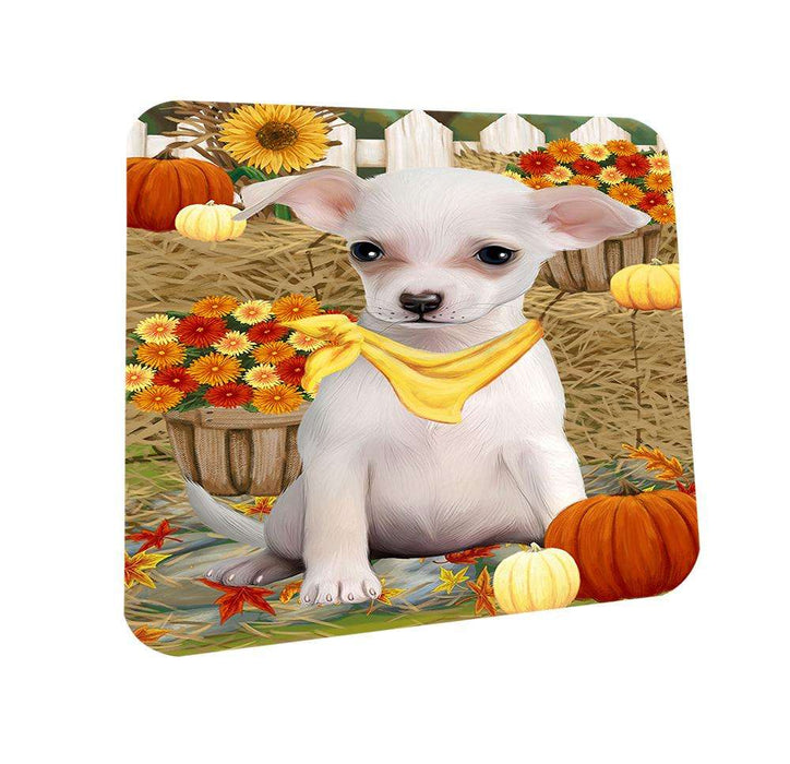 Fall Autumn Greeting Chihuahua Dog with Pumpkins Coasters Set of 4 CST50677