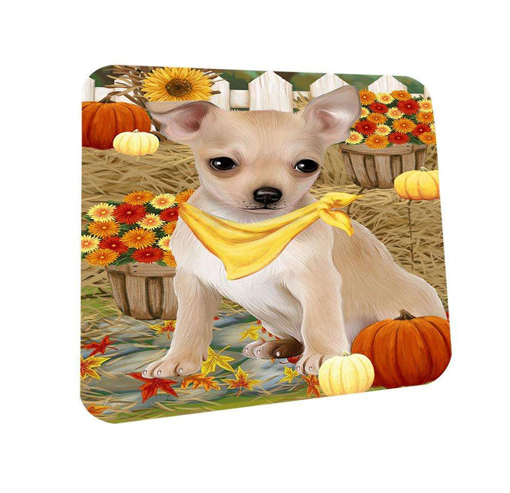 Fall Autumn Greeting Chihuahua Dog with Pumpkins Coasters Set of 4 CST50678