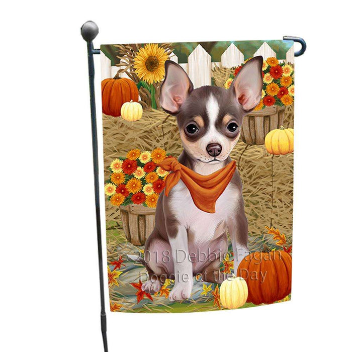 Fall Autumn Greeting Chihuahua Dog with Pumpkins Garden Flag GFLG0608
