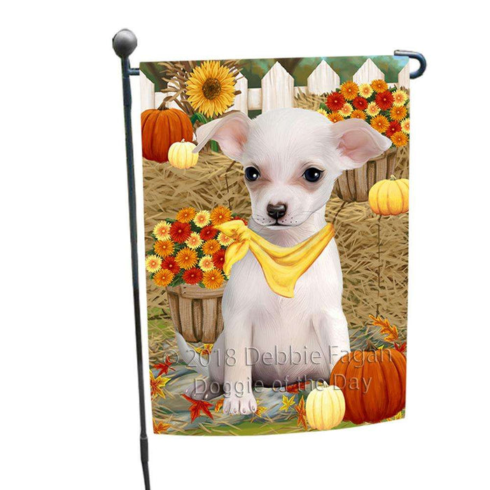 Fall Autumn Greeting Chihuahua Dog with Pumpkins Garden Flag GFLG0611
