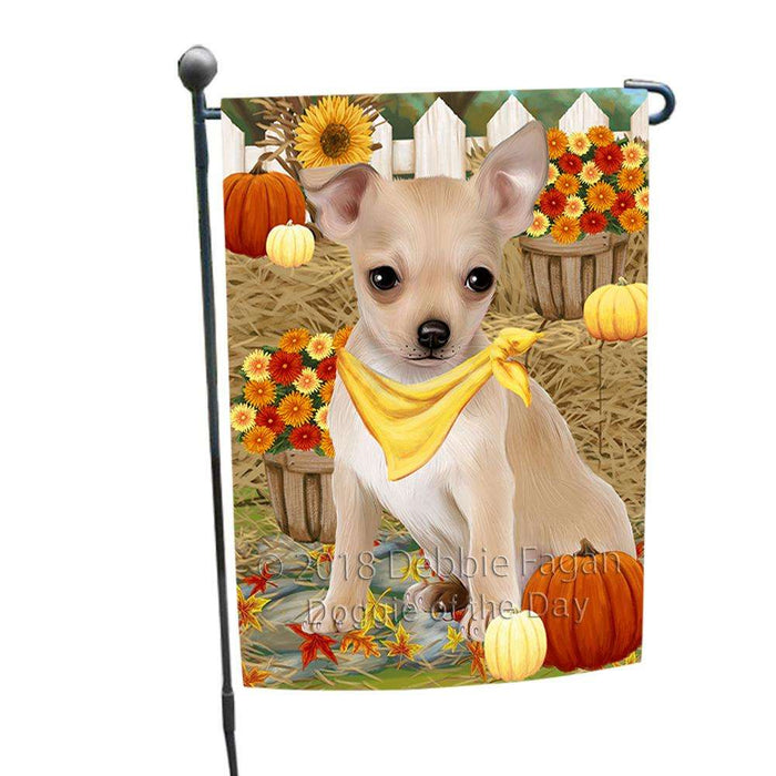 Fall Autumn Greeting Chihuahua Dog with Pumpkins Garden Flag GFLG0612