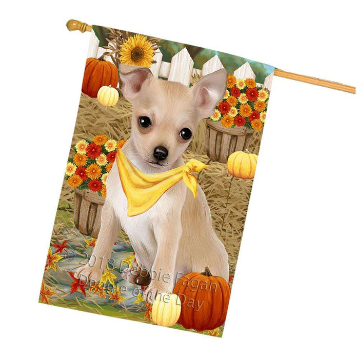 Fall Autumn Greeting Chihuahua Dog with Pumpkins House Flag FLG50748