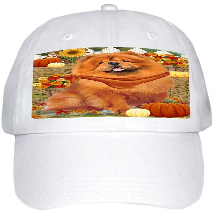 Fall Autumn Greeting Chow Chow Dog with Pumpkins Ball Hat Cap HAT55929