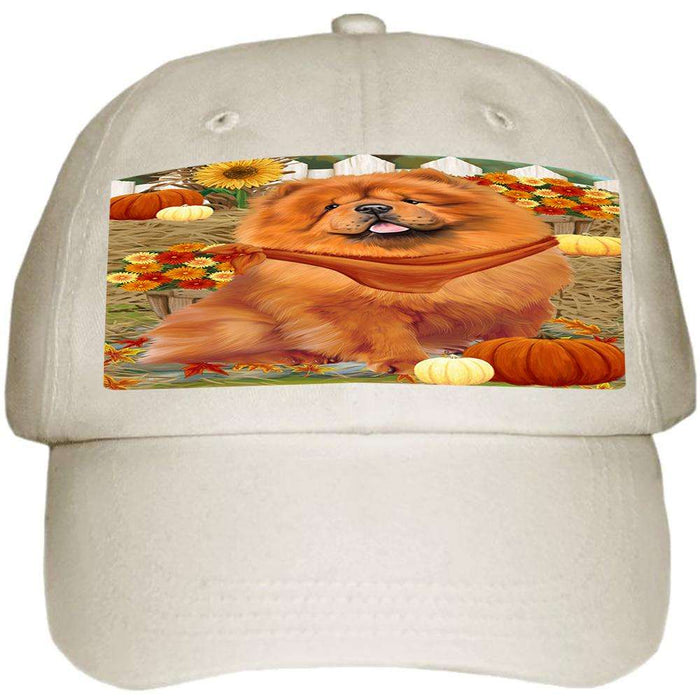 Fall Autumn Greeting Chow Chow Dog with Pumpkins Ball Hat Cap HAT55929