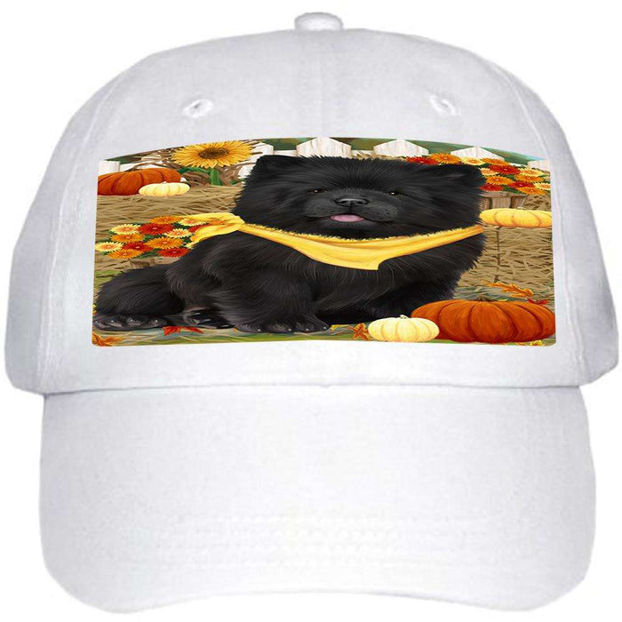 Fall Autumn Greeting Chow Chow Dog with Pumpkins Ball Hat Cap HAT55932