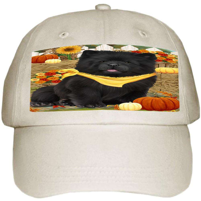 Fall Autumn Greeting Chow Chow Dog with Pumpkins Ball Hat Cap HAT55932