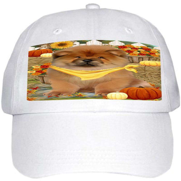 Fall Autumn Greeting Chow Chow Dog with Pumpkins Ball Hat Cap HAT55935