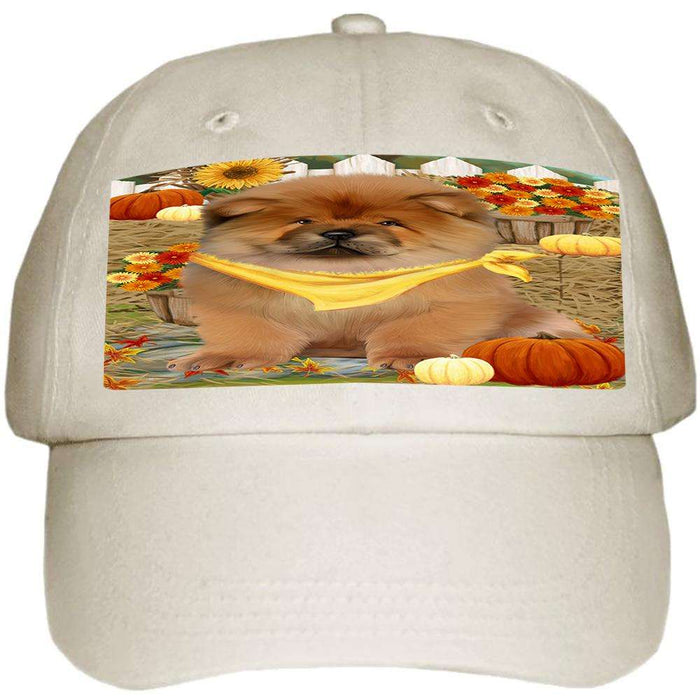 Fall Autumn Greeting Chow Chow Dog with Pumpkins Ball Hat Cap HAT55935