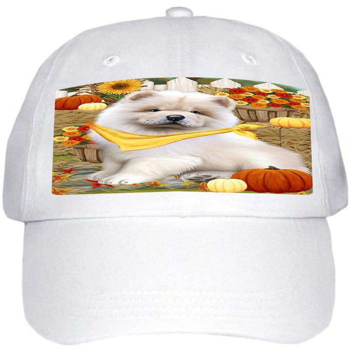 Fall Autumn Greeting Chow Chow Dog with Pumpkins Ball Hat Cap HAT55938