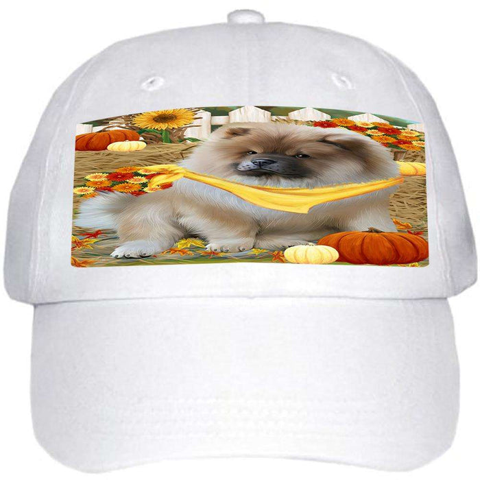Fall Autumn Greeting Chow Chow Dog with Pumpkins Ball Hat Cap HAT55941