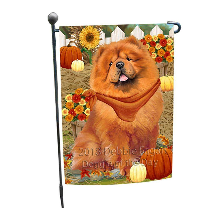 Fall Autumn Greeting Chow Chow Dog with Pumpkins Garden Flag GFLG0613