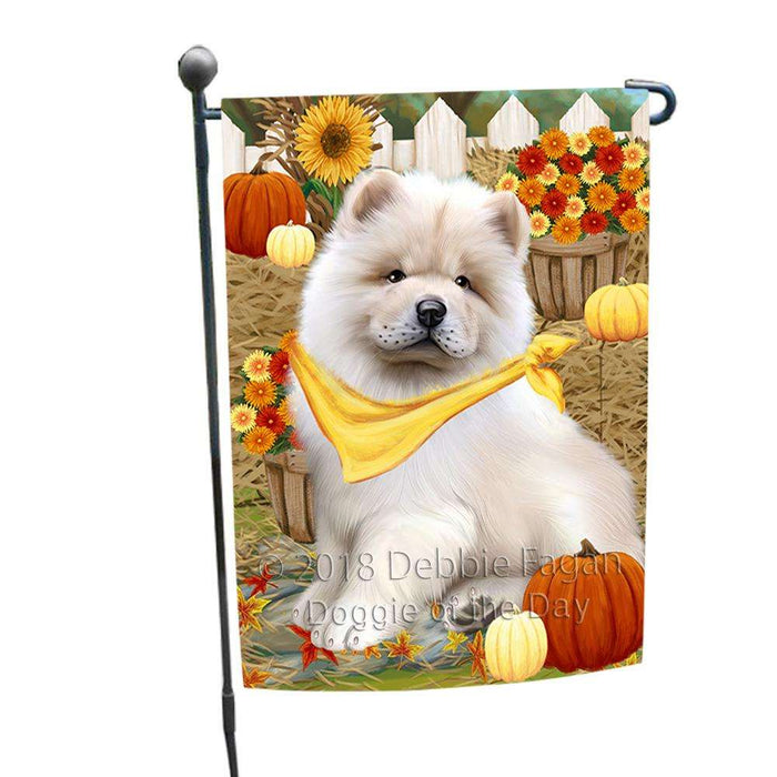 Fall Autumn Greeting Chow Chow Dog with Pumpkins Garden Flag GFLG0616