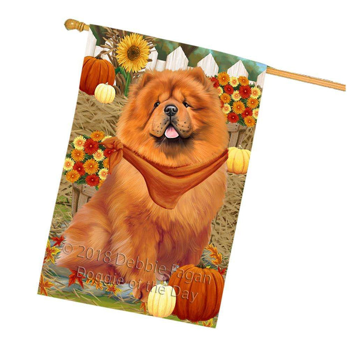 Fall Autumn Greeting Chow Chow Dog with Pumpkins House Flag FLG50749