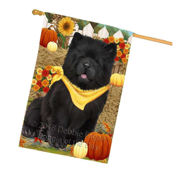 Fall Autumn Greeting Chow Chow Dog with Pumpkins House Flag FLG50750
