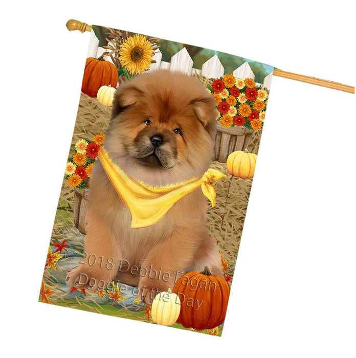 Fall Autumn Greeting Chow Chow Dog with Pumpkins House Flag FLG50751