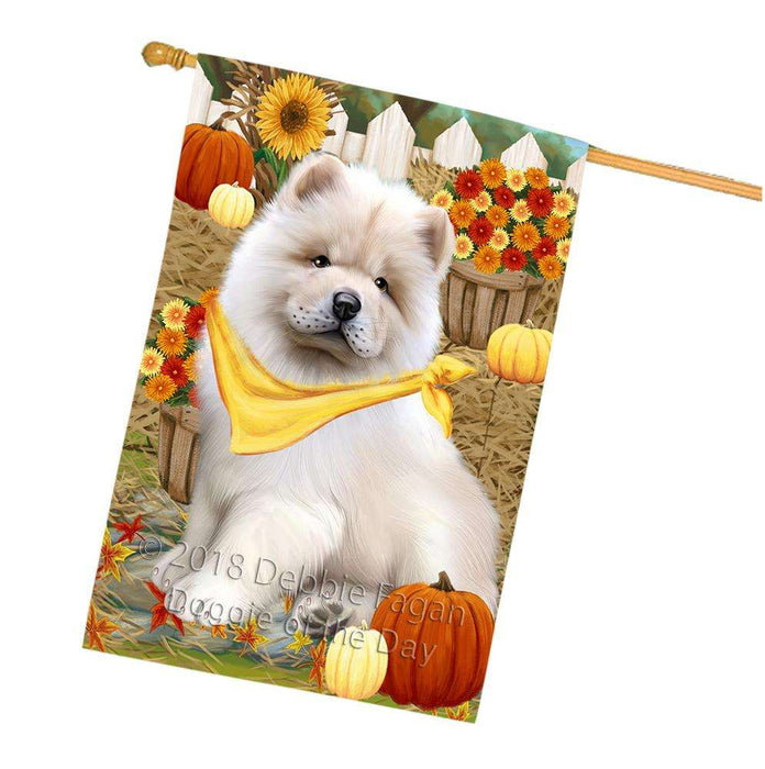 Fall Autumn Greeting Chow Chow Dog with Pumpkins House Flag FLG50752