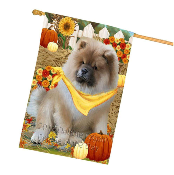 Fall Autumn Greeting Chow Chow Dog with Pumpkins House Flag FLG50753