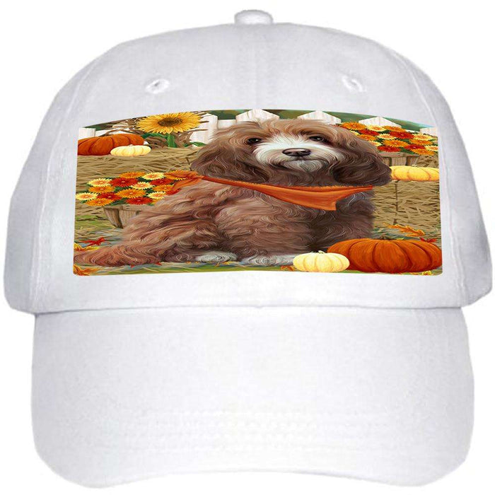 Fall Autumn Greeting Cockapoo Dog with Pumpkins Ball Hat Cap HAT60681