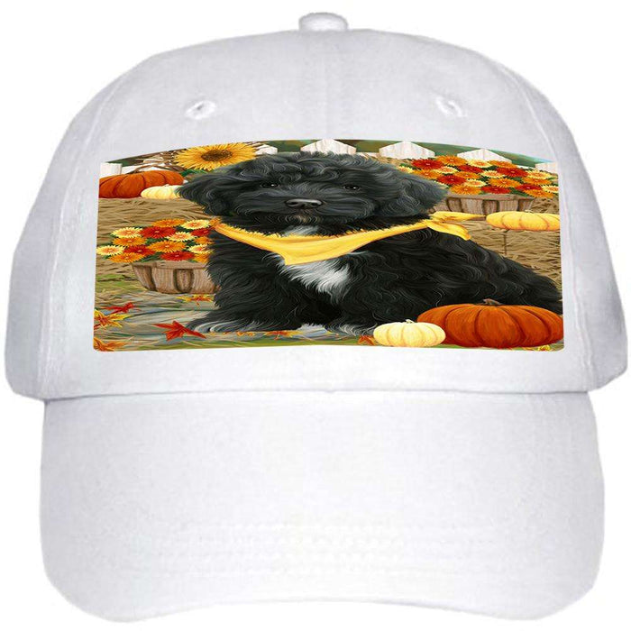 Fall Autumn Greeting Cockapoo Dog with Pumpkins Ball Hat Cap HAT60690