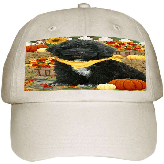 Fall Autumn Greeting Cockapoo Dog with Pumpkins Ball Hat Cap HAT60690