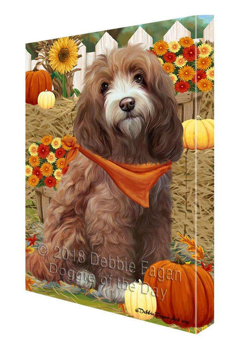 Fall Autumn Greeting Cockapoo Dog with Pumpkins Canvas Print Wall Art Décor CVS87641