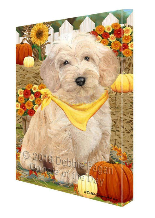 Fall Autumn Greeting Cockapoo Dog with Pumpkins Canvas Print Wall Art Décor CVS87650