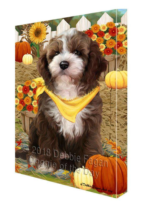 Fall Autumn Greeting Cockapoo Dog with Pumpkins Canvas Print Wall Art Décor CVS87677