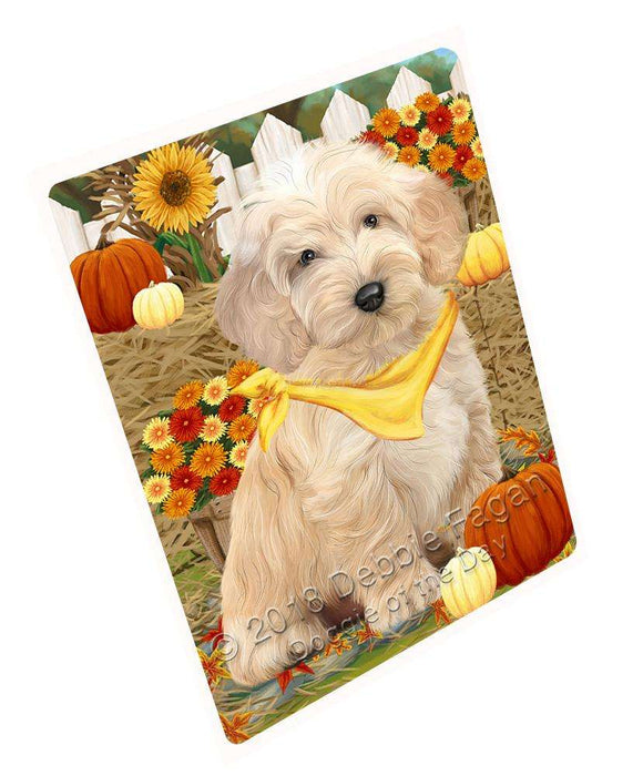 Fall Autumn Greeting Cockapoo Dog with Pumpkins Cutting Board C61044