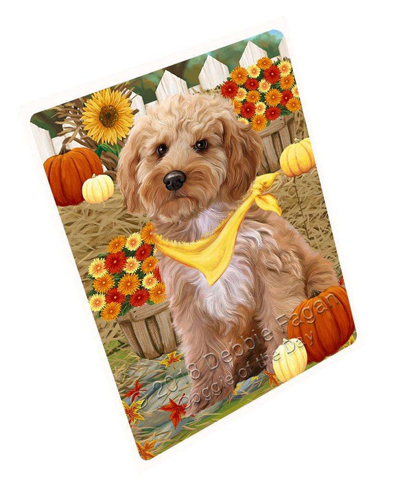 Fall Autumn Greeting Cockapoo Dog with Pumpkins Cutting Board C61047