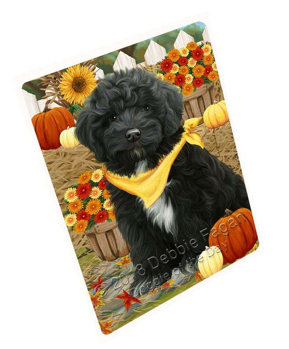 Fall Autumn Greeting Cockapoo Dog with Pumpkins Cutting Board C61050