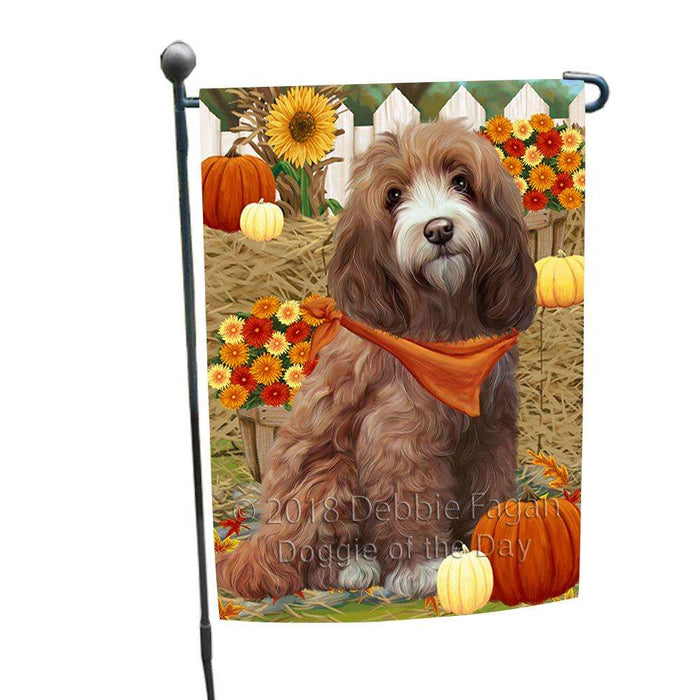 Fall Autumn Greeting Cockapoo Dog with Pumpkins Garden Flag GFLG52261