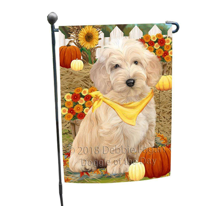 Fall Autumn Greeting Cockapoo Dog with Pumpkins Garden Flag GFLG52262