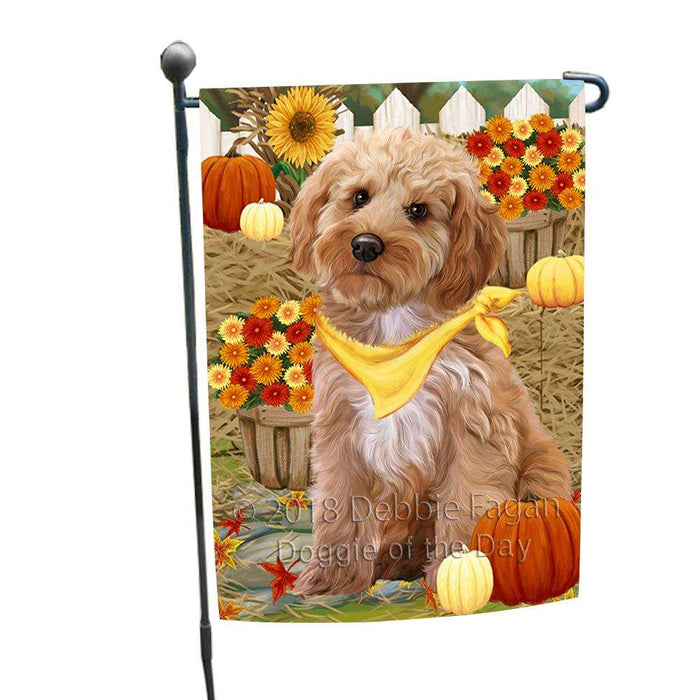 Fall Autumn Greeting Cockapoo Dog with Pumpkins Garden Flag GFLG52263