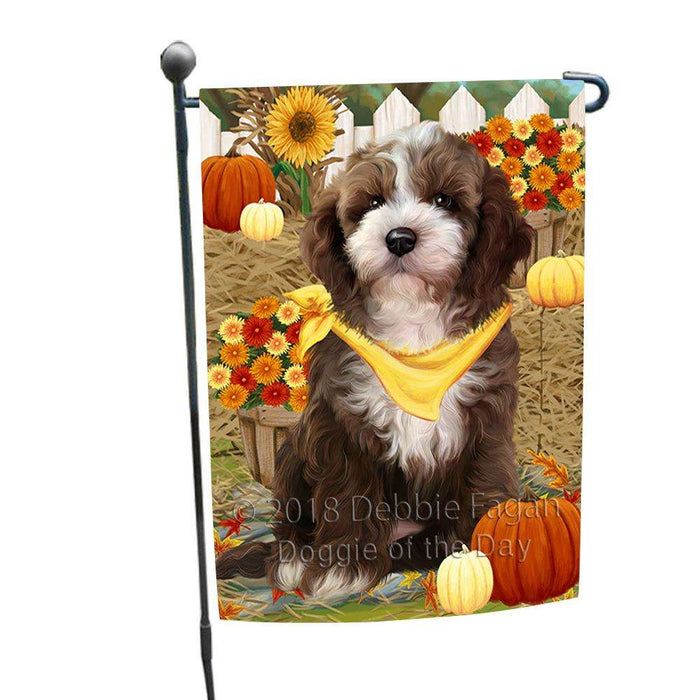 Fall Autumn Greeting Cockapoo Dog with Pumpkins Garden Flag GFLG52265