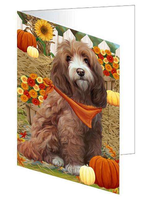 Fall Autumn Greeting Cockapoo Dog with Pumpkins Handmade Artwork Assorted Pets Greeting Cards and Note Cards with Envelopes for All Occasions and Holiday Seasons GCD60977